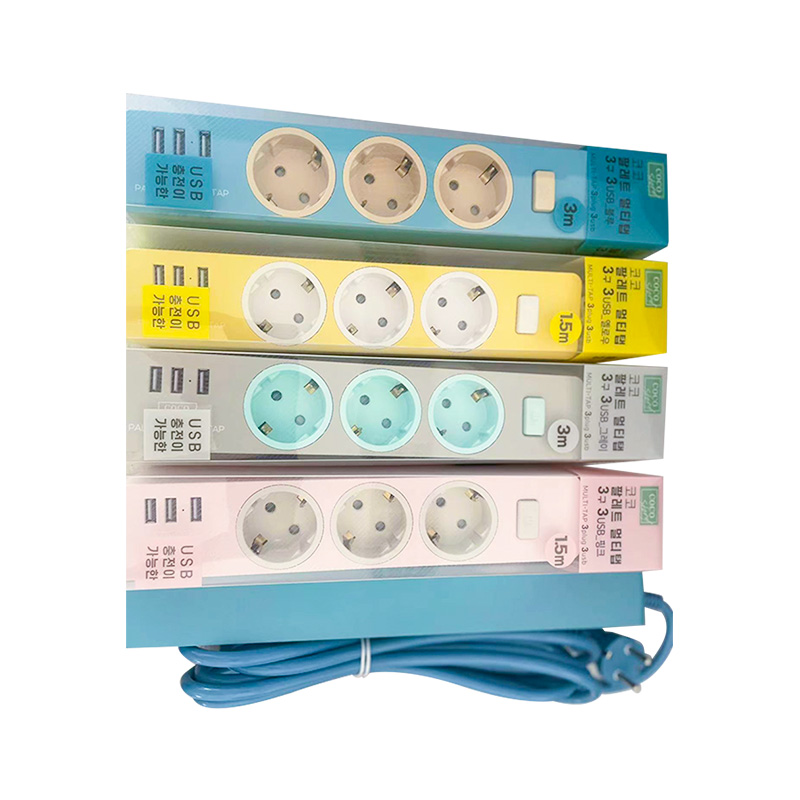 Priza standard colorată 3 prizele KC cu 3 porturi USB și 1 comutator principal