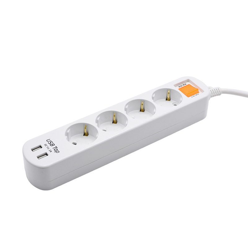 Priza standard economică 4 prize standard UE cu 2 porturi USB și 1 comutator de protecție împotriva suprasarcinării